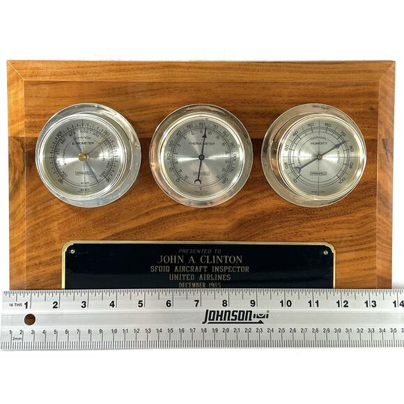 United Airlines Award Plaque Springfield Weather Station Barometer Thermometer - Picture 2 of 5